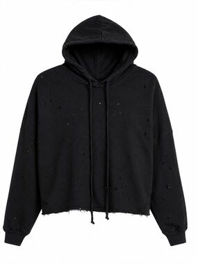 Michael Lauren Lowry Le Distressed Hoodie in Black Size Small